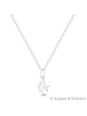 Crescent Moon & Star Turkish / Muslim Charm Pendant in .925 Sterling Silver